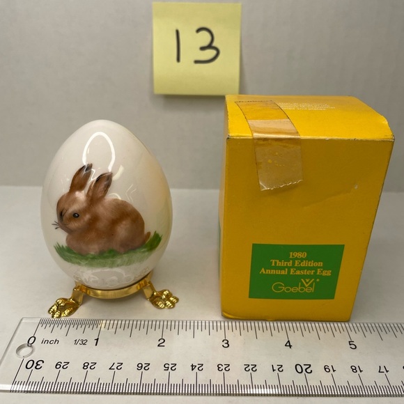 Goebel White and Brown Easter Egg with Rabbit Design - Picture 2 of 7